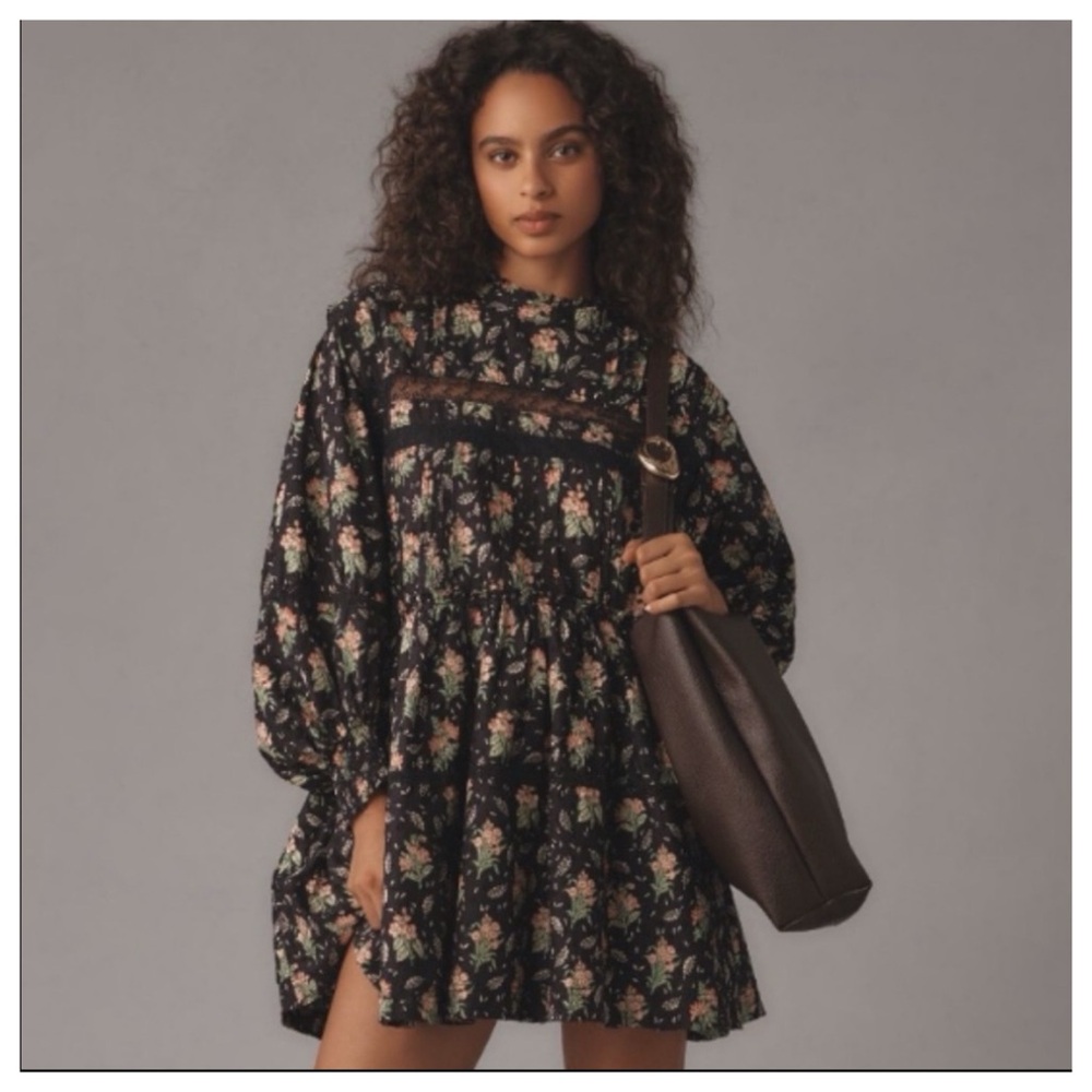 NWT Anthropologie Pilcro Long-Sleeve Mock-Neck Swing Floral Dress S